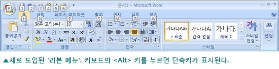 리본 메뉴, 단축키 표시