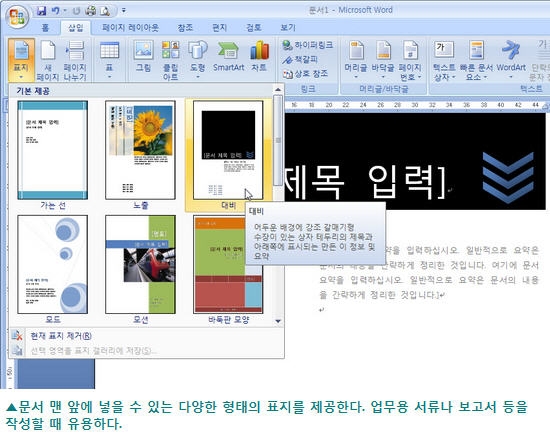 표지 삽입 기능