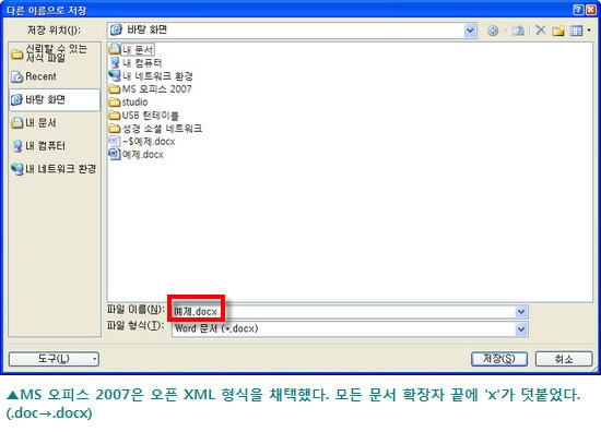 오픈 XML 방식의 새로운 문서 형식