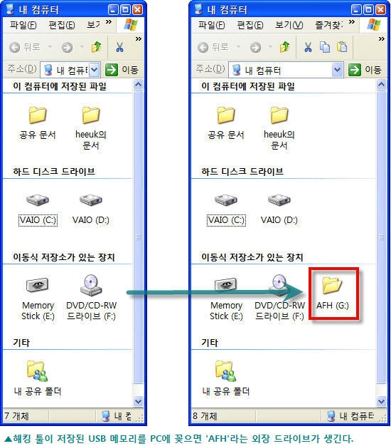 USB 드라이브를 꽂은 화면