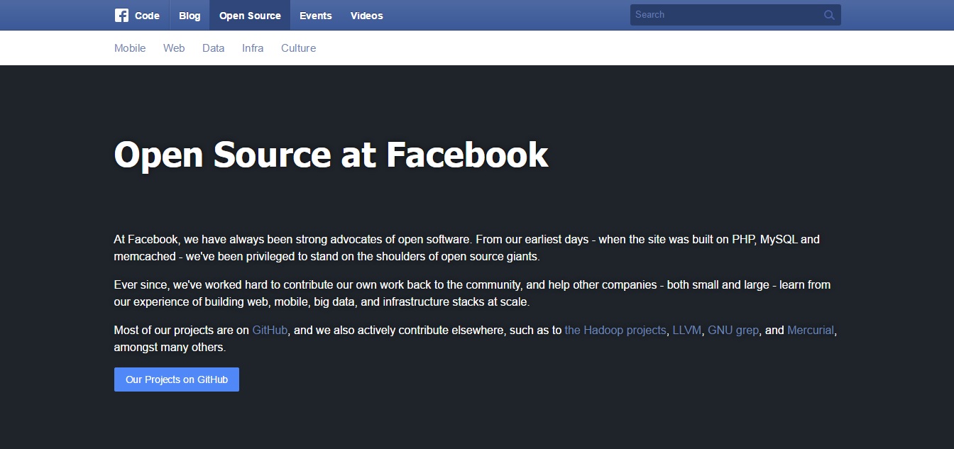 ▲  페이스북 오픈소스 홈페이지