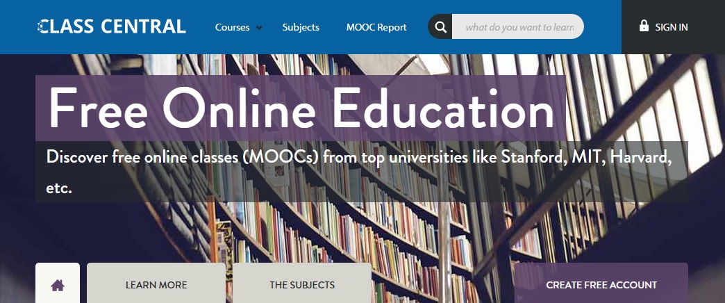 ▲  주요 MOOC 서비스 강좌를 통합해서 검색할 수 있는 서비스 '클래스센트럴'(사진 : 클래스 센트럴 홈페이지)