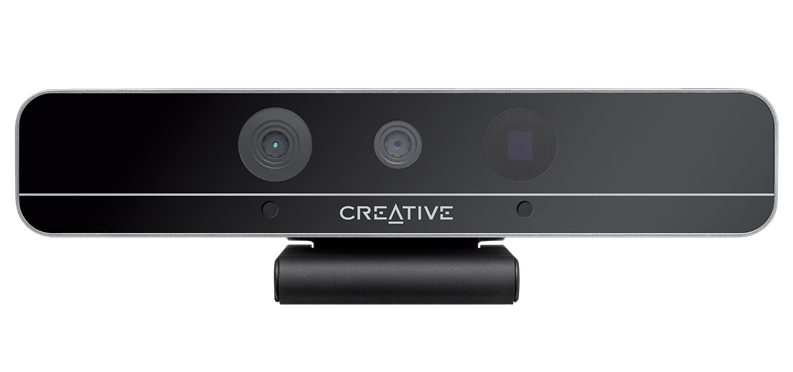 ▲  크리에이티브의 리얼센스 3D카메라. 이미지 카메라, 적외선 프로젝터, 적외선 카메라와 마이크를 품고 있다. 값은 99달러다.