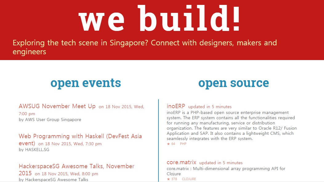 ▲  싱가폴의 기술 커뮤니티 정보를 공유하는 사이트. 오픈소스 기술 관련 이벤트가 지속적으로 열리고 있다