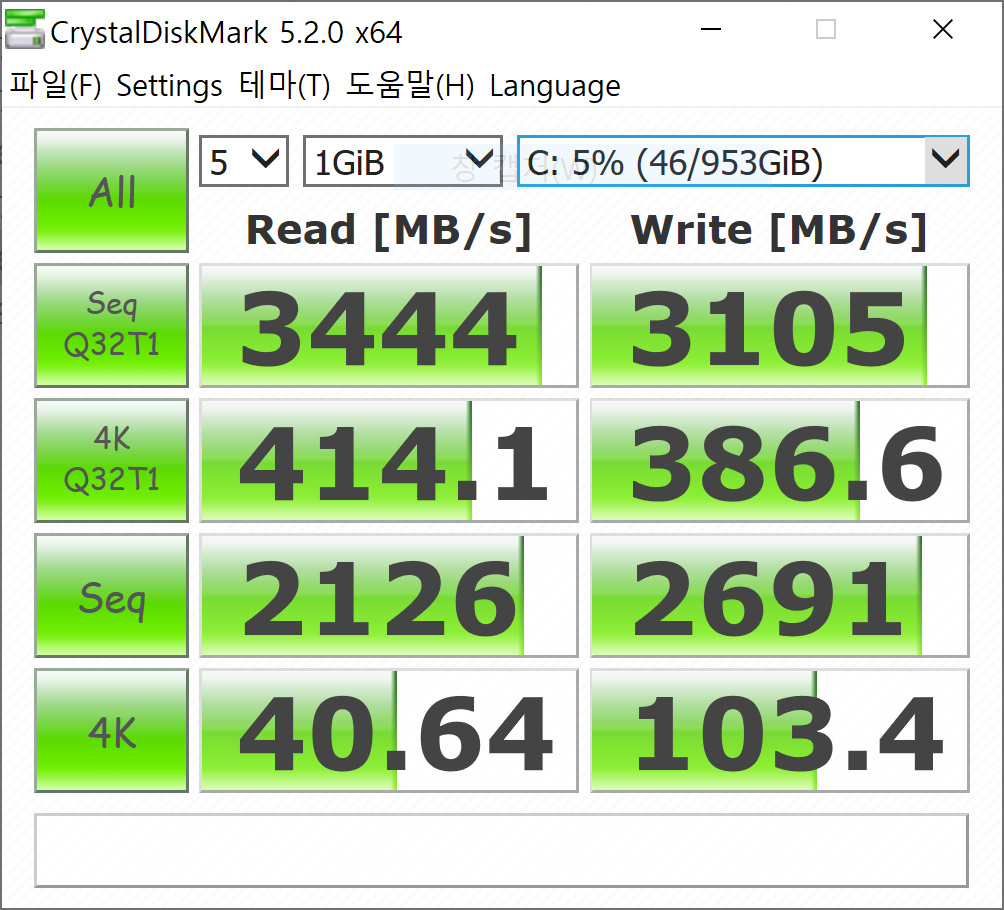 ▲  | 1TB SSD 벤치마크 결과