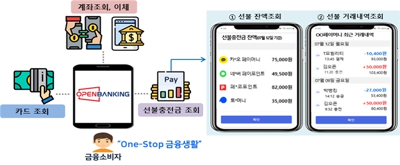▲ 은행 앱에서의 선불충전금 정보 조회 사용 예시(자료=금융위원회)