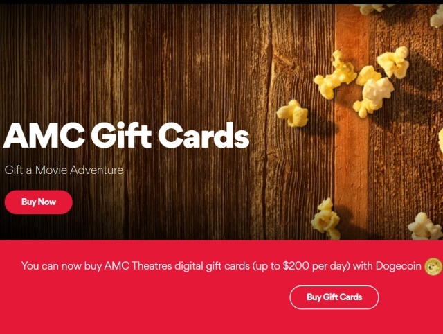 ▲ 미국 최대 영화관 체인 AMC가 도지코인 결제 지원을 알리고 있다.(사진=AMC 엔터테인먼트 홈페이지)