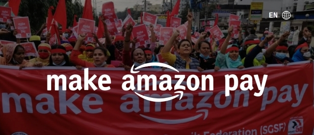▲ 아마존 노동자 연합체 '메이크 아마존 페이(Make Amazon Pay, 아마존이 돈을 내도록 하라)'의 시위 현장(사진=메이크 아마존 페이 홈페이지)
