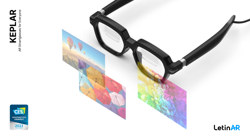 ▲ 레티널이 CES 2023에서 공개한 증강현실(AR) 렌즈 탑재 신제품 안경 '케플러(KEPLAR)'.(사진=레티널)
