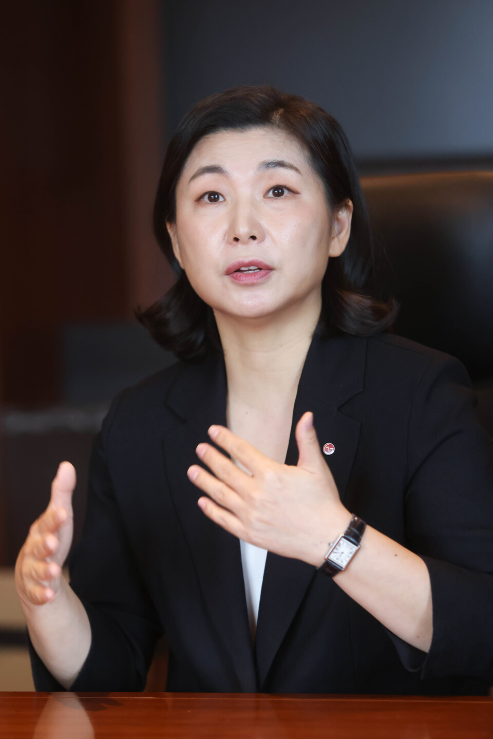 임은영 LG CNS GenAI 사업담당이 30일 서울 영등포구 콘래드호텔에서 블로터와 인터뷰를 진행하고 있다. /사진=LG CNS 제공