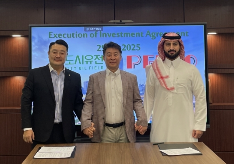 외쪽부터 정영훈 도시유전 대표, 박세현 이노파트너 대표, 압둘모센 알자밀 사우디 페드코(PEDCO) 대표/사진 제공=도시유전