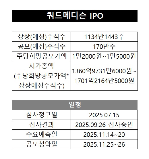 쿼드메디슨 IPO 자료 /자료=금감원·한국거래소, 표=이채연 기자