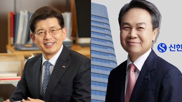 (왼쪽부터) 빈대인 BNK금융그룹 회장과 진옥동 신한금융그룹 회장 /이미지 제작=류수재 기자