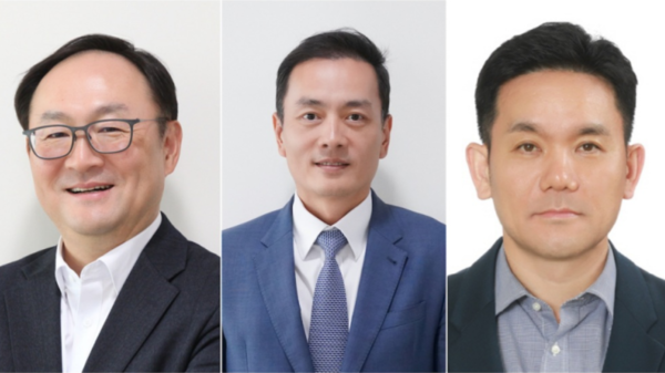 (왼쪽부터) 윤성노 동원시스템즈 패키징사업부문 신임 대표, 이진욱 동원기술투자 신임 대표, 정해철 동원홈푸드 신임 중국법인장 / 사진 제공 = 동원그룹