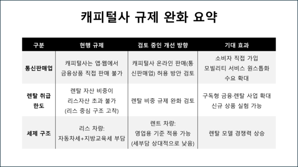캐피털사 규제 완화안 세부 사항 요약 /그래픽=김홍준 기자